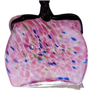 VINTAGE VTG 1960's PINK MURANO HAND BLOWN ITALIAN ART GLASS VASE HANDBAG PURSE